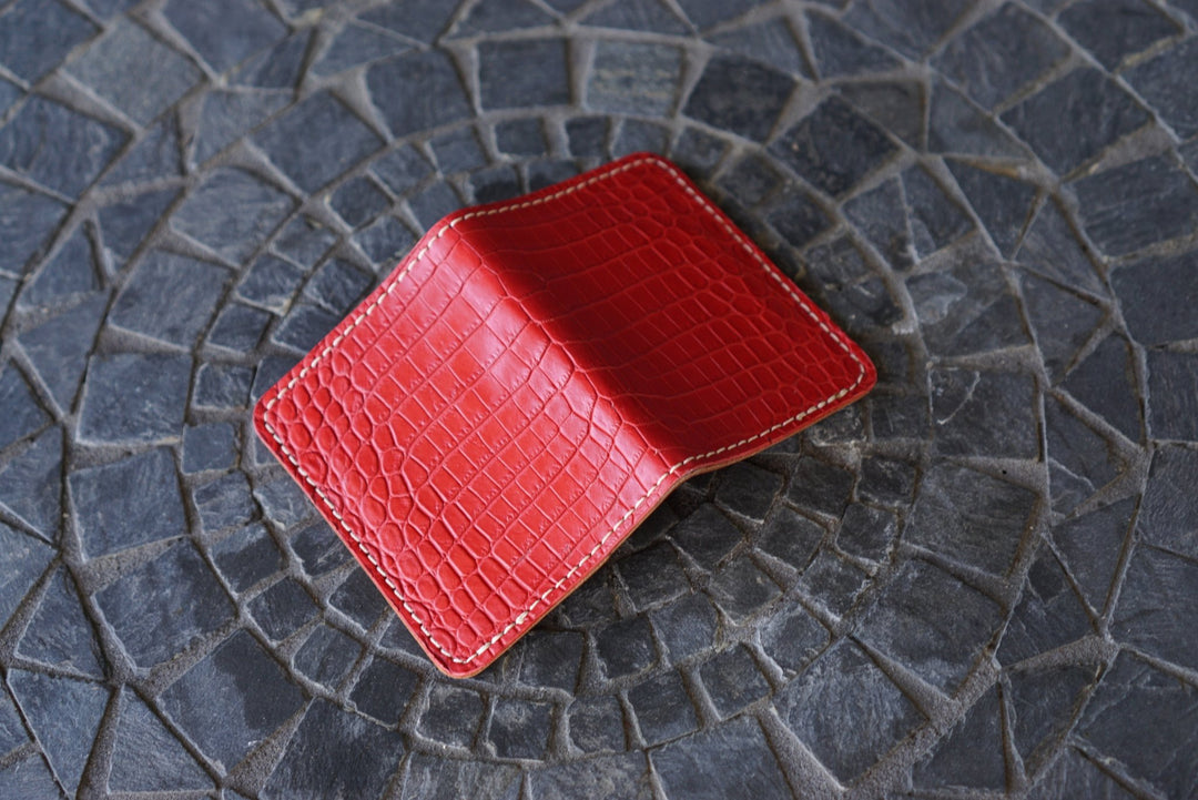 Warden - Candy Apple Red Alligator & Barenia Gold Calfskin Bifold